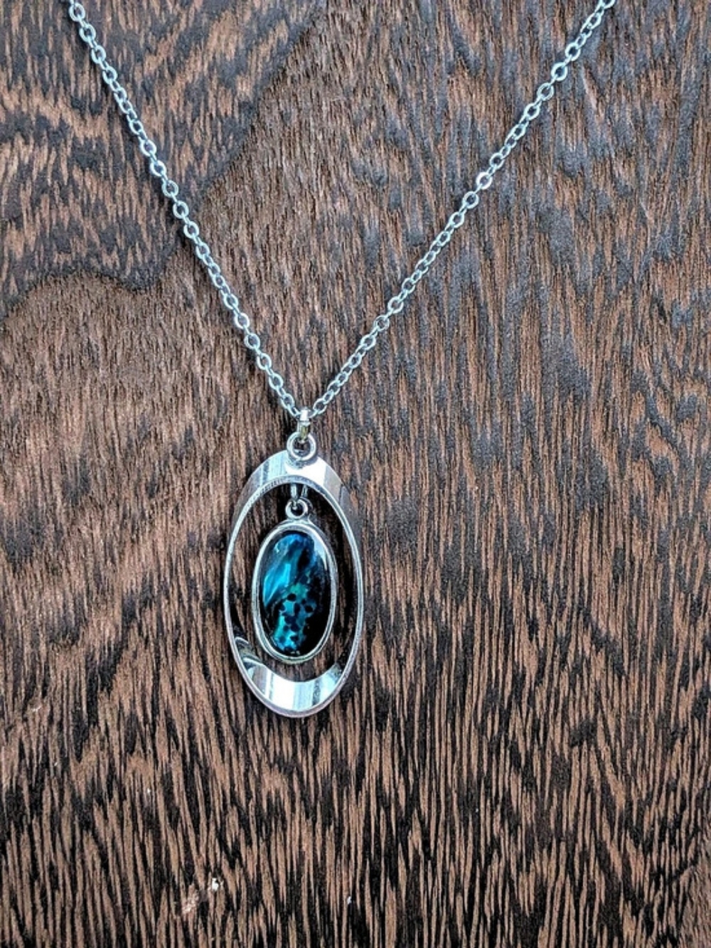 MCM Open Frame Floating Blue Teal Stone Statement Necklace Vintage